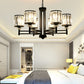 Retro Cylindrical Chandelier Pendant Light Crystal 3/6/8 Lights Hanging Light Kit in Black with Adjustable Chain 6 Black Clearhalo 'Ceiling Lights' 'Chandeliers' 'Modern Chandeliers' 'Modern' Lighting' 225784