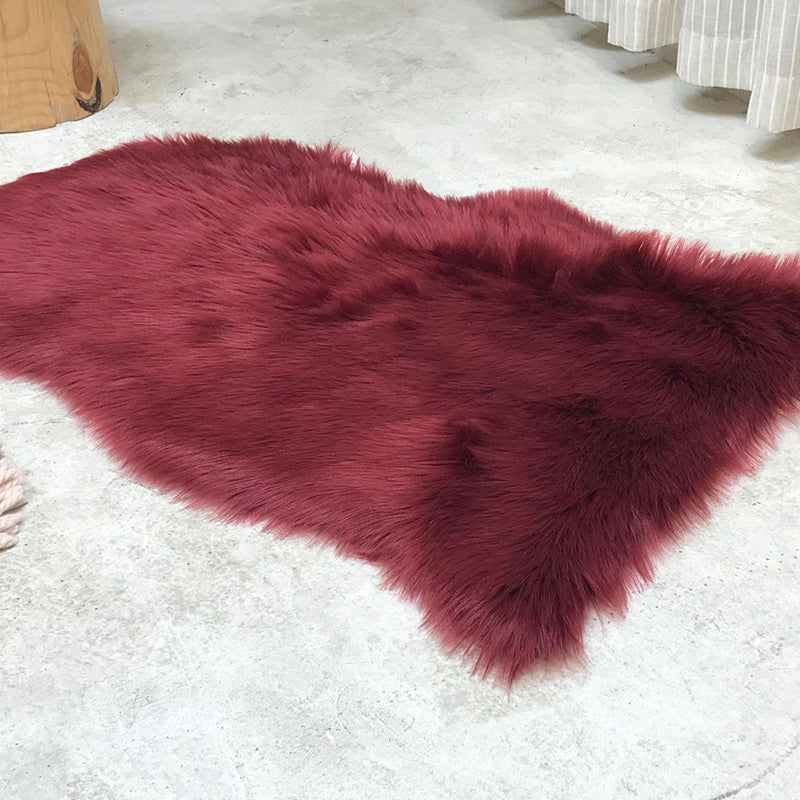 Warm Solid Color Rug Multicolor Nordic Style Carpet Plush Machine Washable Functional Rug for Bedroom Burgundy 2' x 2'11" Clearhalo 'Area Rug' 'Casual' 'Rugs' Rug' 2257908