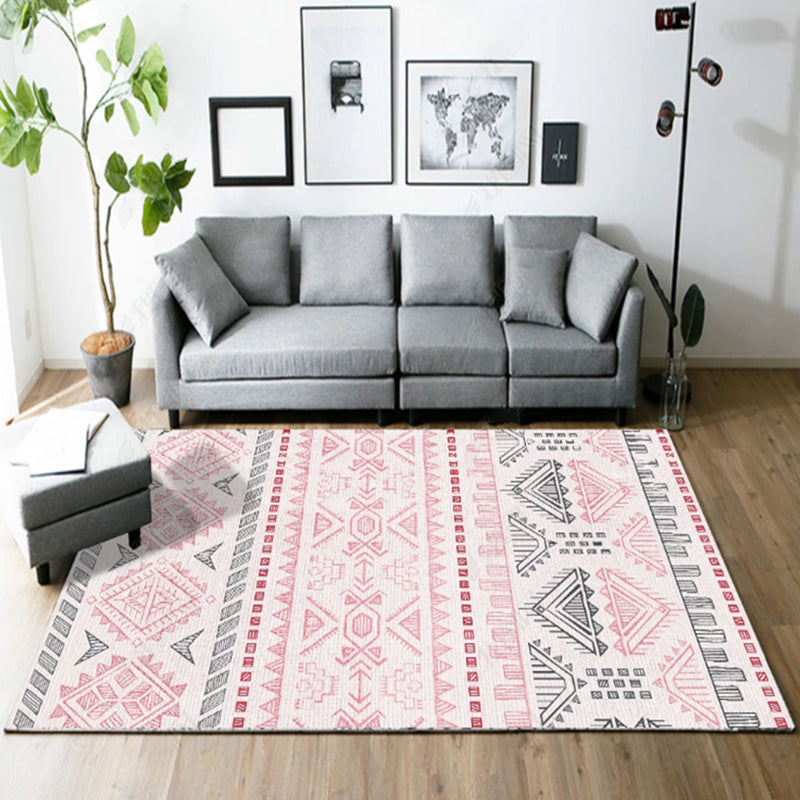 Native American Line Print Rug Multi Color Polypropylene Carpet Pet-Friendly Non-Slip Backing Machine Washable Rug for Drawing Room Pink Clearhalo 'Area Rug' 'Rugs' 'Shabby Chic' 'Southwestern' Rug' 2257947