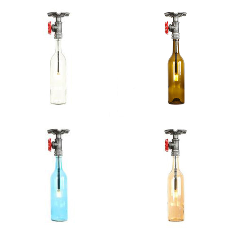 1 Light Ceiling Mounted Fixture with Wine Bottle Glass Shade and Valve Vintage Indoor Semi Mount Lighting in Grey/Brown Clearhalo 'Ceiling Lights' 'Close To Ceiling Lights' 'Close to ceiling' 'Glass shade' 'Glass' 'Semi-flushmount' Lighting' 22583