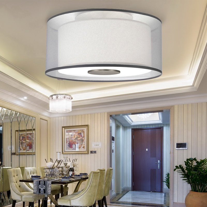 4 Lights Drum Flush Mount Lamp Classical White Fabric Ceiling Light Fixture, 16"/19.5”/23.5" Wide Clearhalo 'Ceiling Lights' 'Close To Ceiling Lights' 'Close to ceiling' 'Flush mount' Lighting' 225893