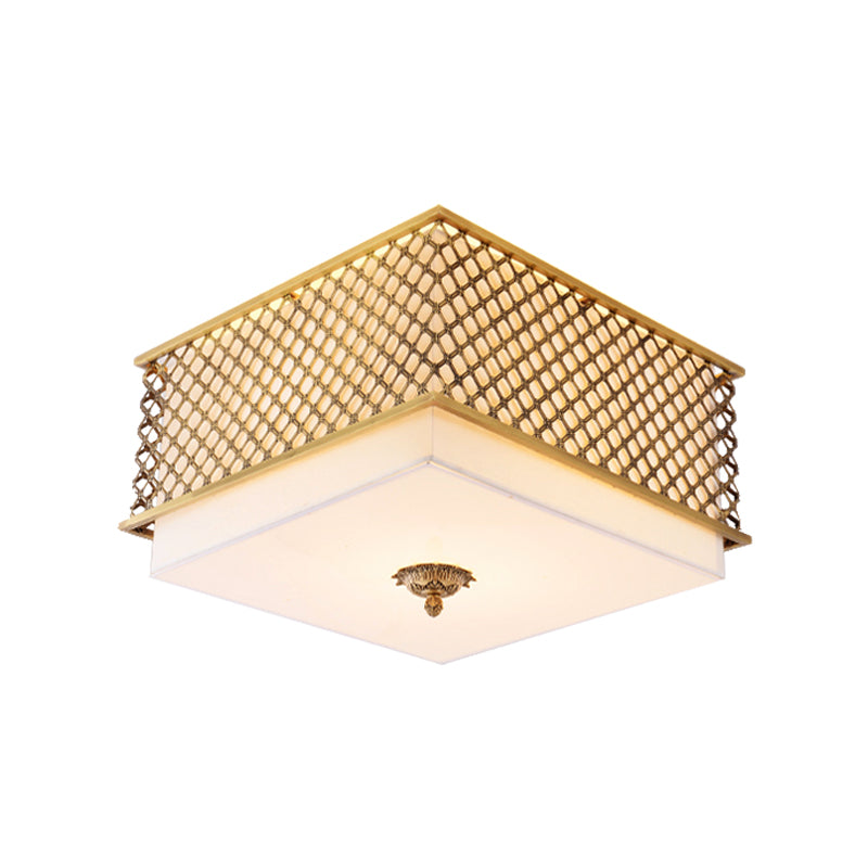 5 Lights Flushmount Lighting Traditional Square Metal Ceiling Light in Brass for Bedroom, 16"/19.5" Wide Clearhalo 'Ceiling Lights' 'Close To Ceiling Lights' 'Close to ceiling' 'Flush mount' Lighting' 225958