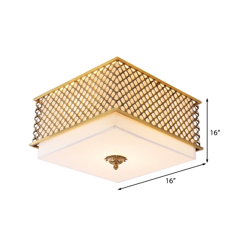 5 Lights Flushmount Lighting Traditional Square Metal Ceiling Light in Brass for Bedroom, 16"/19.5" Wide Clearhalo 'Ceiling Lights' 'Close To Ceiling Lights' 'Close to ceiling' 'Flush mount' Lighting' 225959
