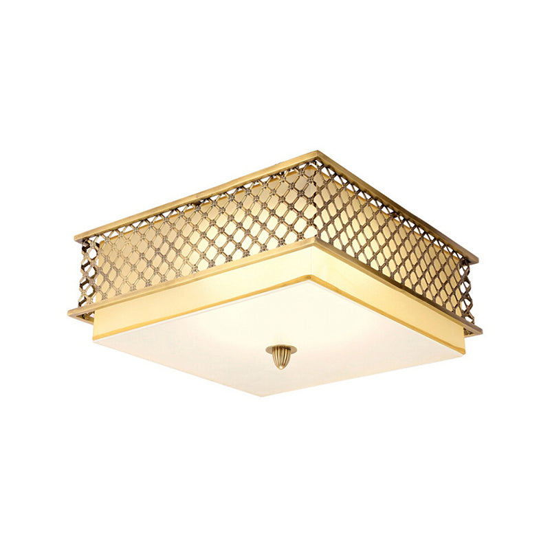 5 Lights Flushmount Lighting Traditional Square Metal Ceiling Light in Brass for Bedroom, 16"/19.5" Wide Clearhalo 'Ceiling Lights' 'Close To Ceiling Lights' 'Close to ceiling' 'Flush mount' Lighting' 225962