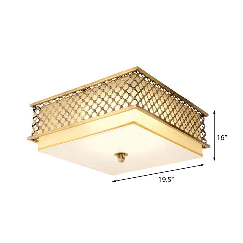5 Lights Flushmount Lighting Traditional Square Metal Ceiling Light in Brass for Bedroom, 16"/19.5" Wide Clearhalo 'Ceiling Lights' 'Close To Ceiling Lights' 'Close to ceiling' 'Flush mount' Lighting' 225963