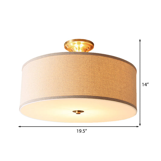 Drum Living Room Semi Flush Light Classic Fabric 4 Lights White Ceiling Lighting, 16"/19.5" Wide Clearhalo 'Ceiling Lights' 'Close To Ceiling Lights' 'Close to ceiling' 'Semi-flushmount' Lighting' 226055
