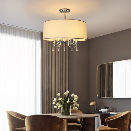 5 Lights Paper Semi Flush Light Traditional White Drum Bedroom Ceiling Mounted Fixture Clearhalo 'Ceiling Lights' 'Close To Ceiling Lights' 'Close to ceiling' 'Semi-flushmount' Lighting' 226069