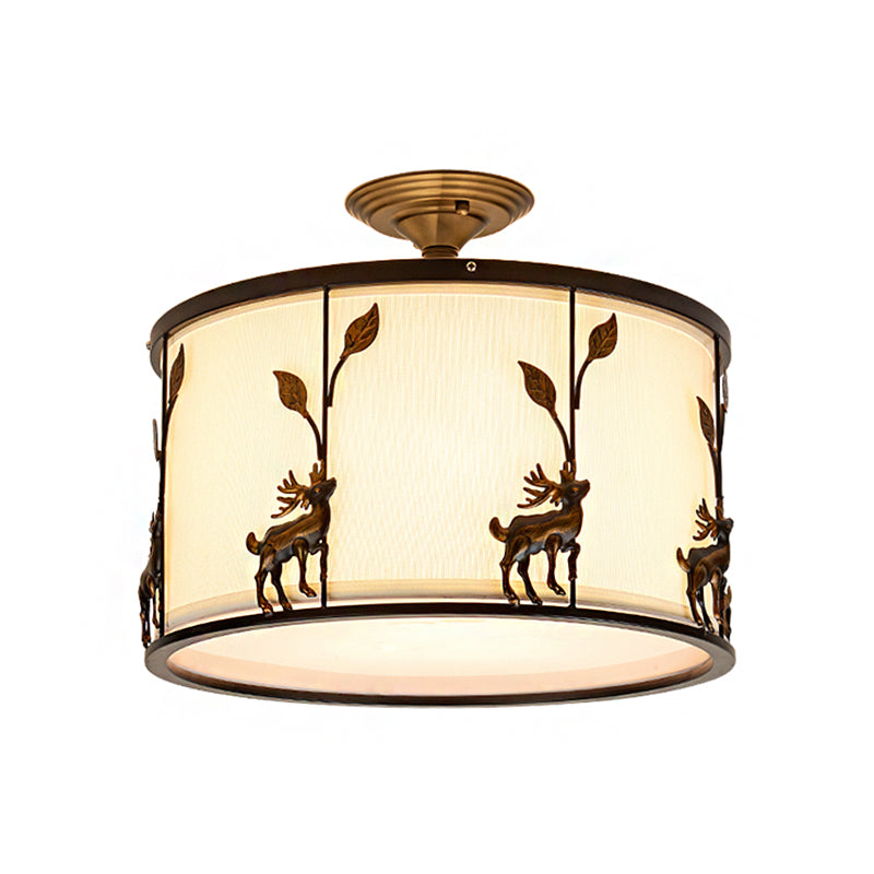 Drum Fabric Semi Flush Traditional 3 Lights Living Room Ceiling Light Fixture in White Clearhalo 'Ceiling Lights' 'Close To Ceiling Lights' 'Close to ceiling' 'Semi-flushmount' Lighting' 226147