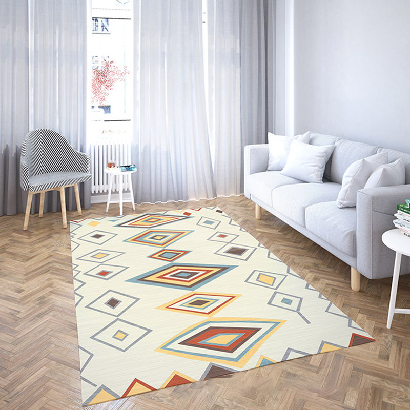 Decorative Rhombus Pattern Rug Multi-Colored Indonesian Rug Polyester Machine Washable Stain Resistant Anti-Slip Rug for Room Beige Clearhalo 'Area Rug' 'Rugs' 'Southwestern' Rug' 2262477