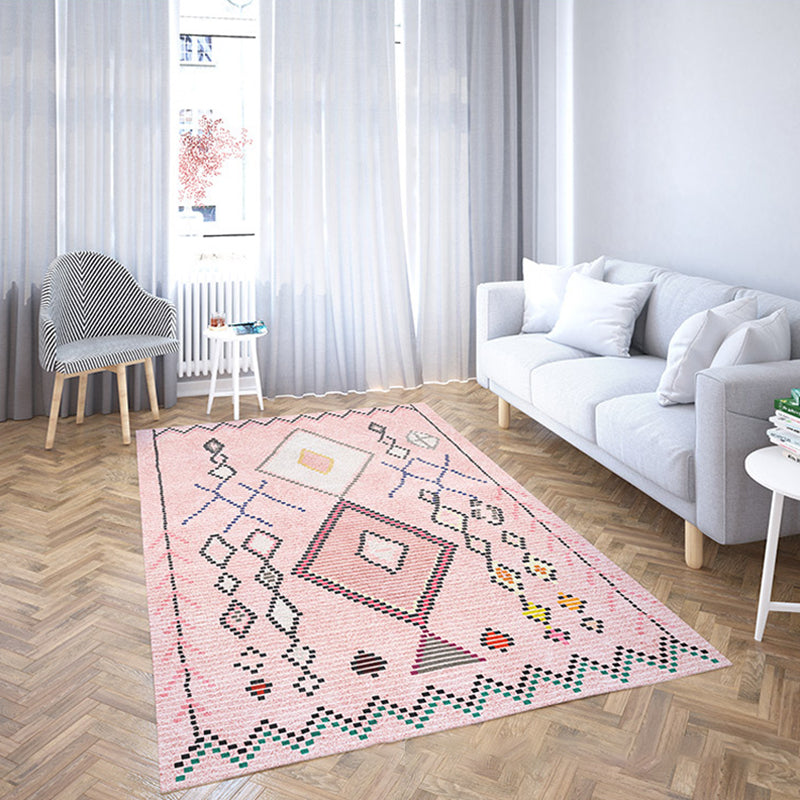 Decorative Rhombus Pattern Rug Multi-Colored Indonesian Rug Polyester Machine Washable Stain Resistant Anti-Slip Rug for Room Pink Clearhalo 'Area Rug' 'Rugs' 'Southwestern' Rug' 2262480
