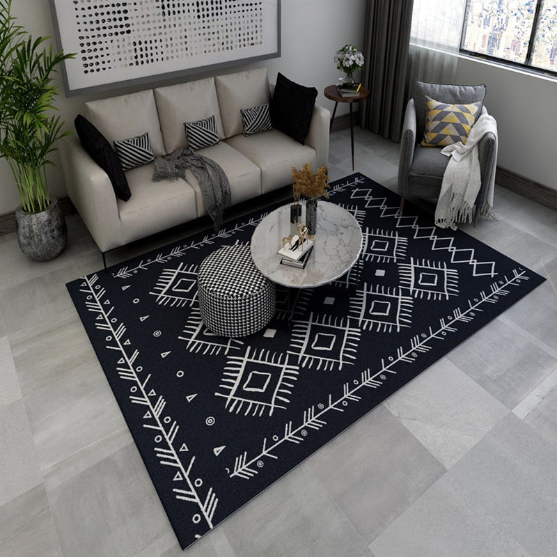 Classic Multi-Color Southwestern Rug Polyester Geometry Rug Stain Resistant Non-Slip Pet-Friendly Rug for Living Room Black Clearhalo 'Area Rug' 'Rugs' 'Southwestern' Rug' 2262537