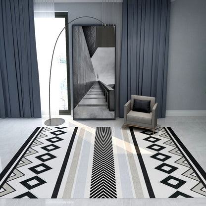 Classic Multi-Color Southwestern Rug Polyester Geometry Rug Stain Resistant Non-Slip Pet-Friendly Rug for Living Room Black-White Clearhalo 'Area Rug' 'Rugs' 'Southwestern' Rug' 2262543