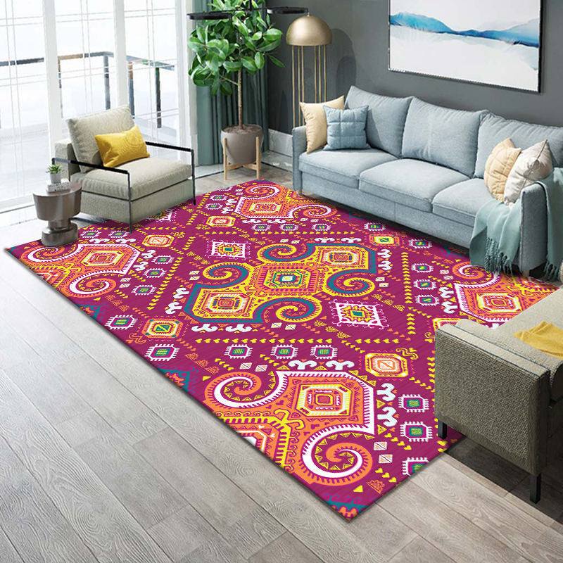 Festive Multicolor Print Rug Polypropylene Bohemian Area Rug Machine Washable Pet Friendly Non-Slip Rug for Drawing Room Purple-Red Clearhalo 'Area Rug' 'Bohemian' 'Rugs' Rug' 2262608