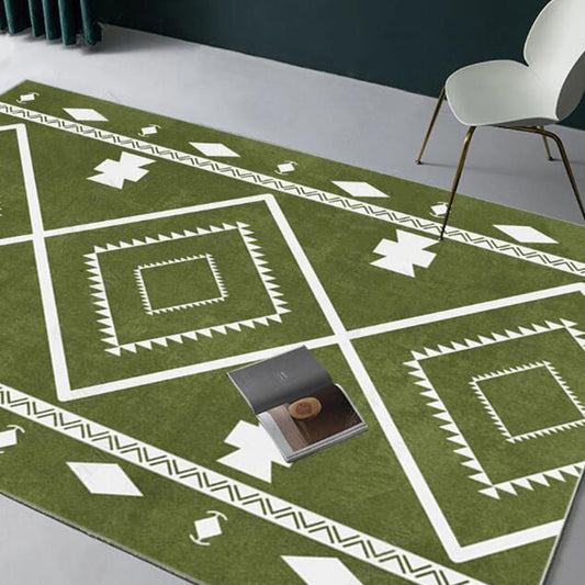 Retro Indian Style Rug Multi Color Geometric Carpet Pet Friendly Anti-Slip Stain Resistant Rug for Home Decoration Green Clearhalo 'Area Rug' 'Rugs' 'Southwestern' Rug' 2262610
