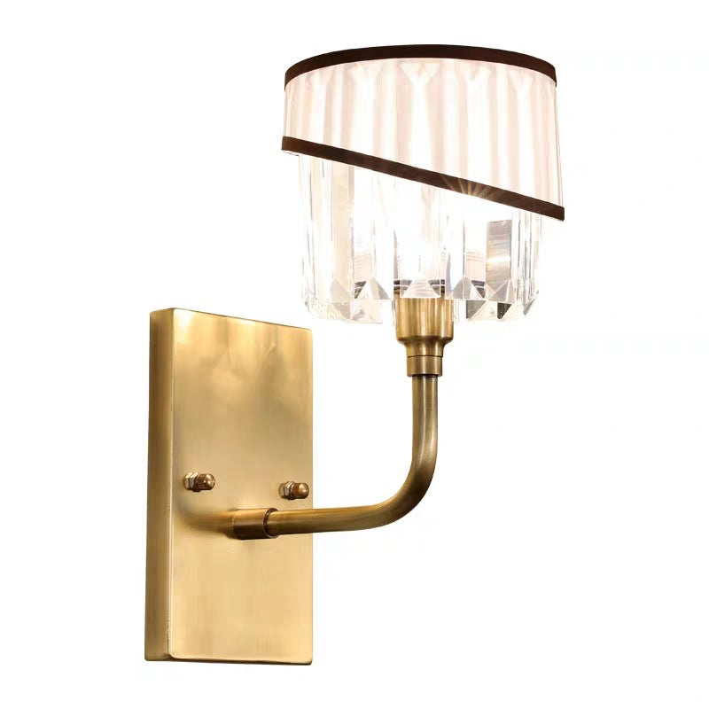 Brass Cylinder Sconce Light Wall Contemporary 1 Light Crystal Wall Mounted Lighting with Curved Arm Clearhalo 'Modern wall lights' 'Modern' 'Wall Lamps & Sconces' 'Wall Lights' Lighting' 226326