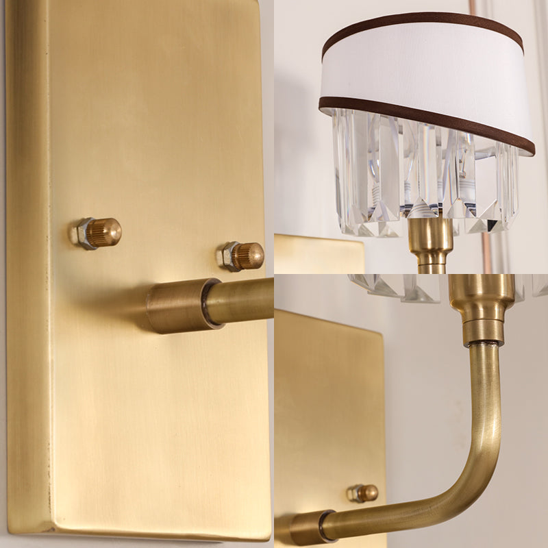 Brass Cylinder Sconce Light Wall Contemporary 1 Light Crystal Wall Mounted Lighting with Curved Arm Clearhalo 'Modern wall lights' 'Modern' 'Wall Lamps & Sconces' 'Wall Lights' Lighting' 226328