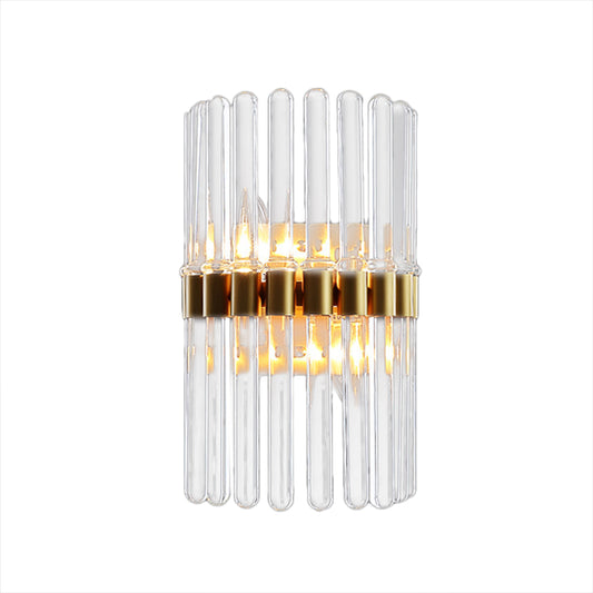2 Lights Living Room Wall Sconce Lighting Contemporary Brass Wall Mount Light Fixture with Pipe Crystal Shade Clearhalo 'Cast Iron' 'Glass' 'Industrial' 'Modern wall lights' 'Modern' 'Tiffany' 'Traditional wall lights' 'Wall Lamps & Sconces' 'Wall Lights' Lighting' 226344