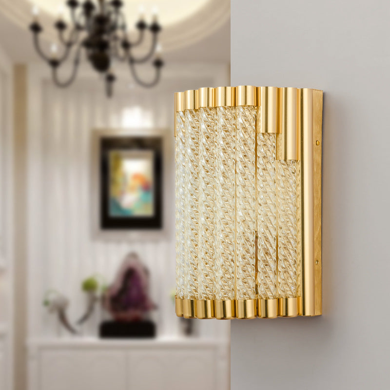 Retro 2 Lights Wall Mounted Lighting Gold Tube Sconce Light Fixture with Crystal Shade Gold Clearhalo 'Cast Iron' 'Glass' 'Industrial' 'Modern wall lights' 'Modern' 'Tiffany' 'Traditional wall lights' 'Wall Lamps & Sconces' 'Wall Lights' Lighting' 226348