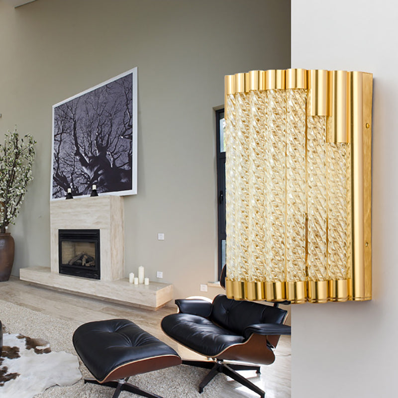 Retro 2 Lights Wall Mounted Lighting Gold Tube Sconce Light Fixture with Crystal Shade Clearhalo 'Cast Iron' 'Glass' 'Industrial' 'Modern wall lights' 'Modern' 'Tiffany' 'Traditional wall lights' 'Wall Lamps & Sconces' 'Wall Lights' Lighting' 226349