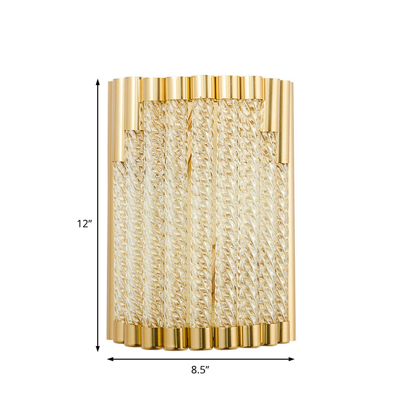 Retro 2 Lights Wall Mounted Lighting Gold Tube Sconce Light Fixture with Crystal Shade Clearhalo 'Cast Iron' 'Glass' 'Industrial' 'Modern wall lights' 'Modern' 'Tiffany' 'Traditional wall lights' 'Wall Lamps & Sconces' 'Wall Lights' Lighting' 226351