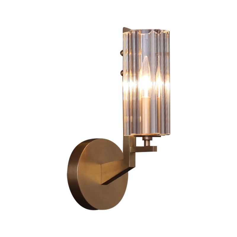 1 Light Hallway Wall Sconce Lighting Retro Brass Wall Mount Light Fixture with Tube Crystal Shade Clearhalo 'Cast Iron' 'Glass' 'Industrial' 'Modern wall lights' 'Modern' 'Tiffany' 'Traditional wall lights' 'Wall Lamps & Sconces' 'Wall Lights' Lighting' 226375