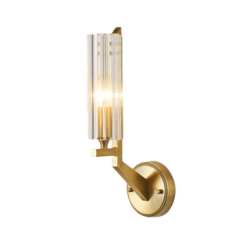 Crystal Tube/Cup/Flat Wall Mounted Lamp Minimalism 1 Light Brass Flush Wall Sconce for Bedside Clearhalo 'Modern wall lights' 'Modern' 'Wall Lamps & Sconces' 'Wall Lights' Lighting' 226404