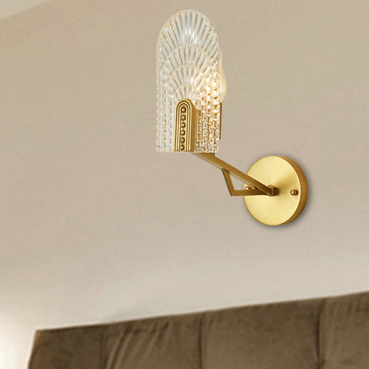 Crystal Tube/Cup/Flat Wall Mounted Lamp Minimalism 1 Light Brass Flush Wall Sconce for Bedside Brass B Clearhalo 'Modern wall lights' 'Modern' 'Wall Lamps & Sconces' 'Wall Lights' Lighting' 226406
