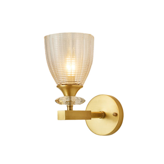 Crystal Tube/Cup/Flat Wall Mounted Lamp Minimalism 1 Light Brass Flush Wall Sconce for Bedside Clearhalo 'Modern wall lights' 'Modern' 'Wall Lamps & Sconces' 'Wall Lights' Lighting' 226412