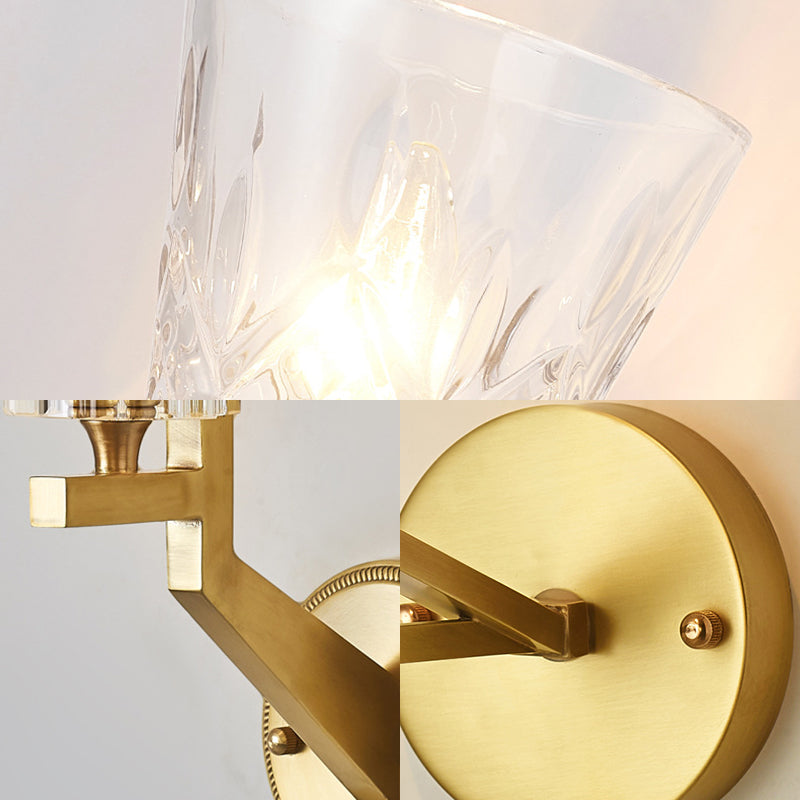 Crystal Tube/Cup/Flat Wall Mounted Lamp Minimalism 1 Light Brass Flush Wall Sconce for Bedside Clearhalo 'Modern wall lights' 'Modern' 'Wall Lamps & Sconces' 'Wall Lights' Lighting' 226414