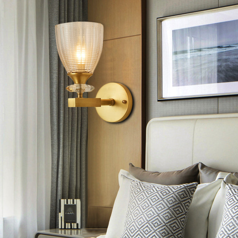 Crystal Tube/Cup/Flat Wall Mounted Lamp Minimalism 1 Light Brass Flush Wall Sconce for Bedside
