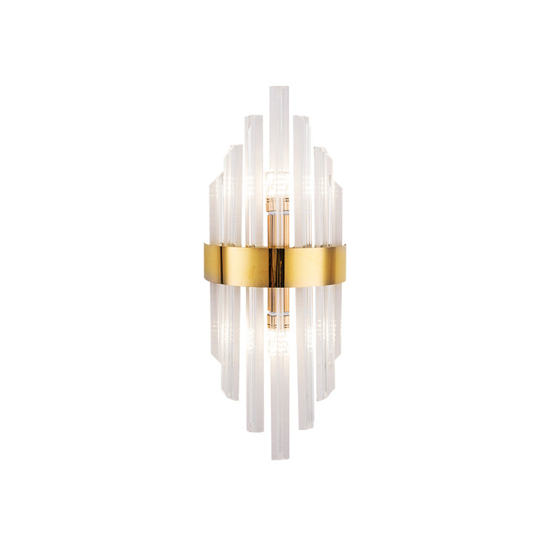 2 Lights Living Room Wall Sconce Lighting Simplicity Brass Wall Mount Light Fixture with Linear Crystal Shade Clearhalo 'Modern wall lights' 'Modern' 'Wall Lamps & Sconces' 'Wall Lights' Lighting' 226420