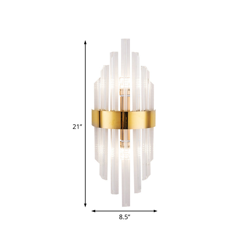 2 Lights Living Room Wall Sconce Lighting Simplicity Brass Wall Mount Light Fixture with Linear Crystal Shade Clearhalo 'Modern wall lights' 'Modern' 'Wall Lamps & Sconces' 'Wall Lights' Lighting' 226421