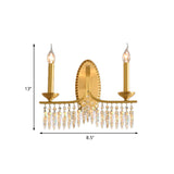 Brass Candle Sconce Light Fixture Retro 2 Lights Crystal Wall Mounted Lighting with Metal Arm Clearhalo 'Cast Iron' 'Glass' 'Industrial' 'Modern wall lights' 'Modern' 'Tiffany' 'Traditional wall lights' 'Wall Lamps & Sconces' 'Wall Lights' Lighting' 226434