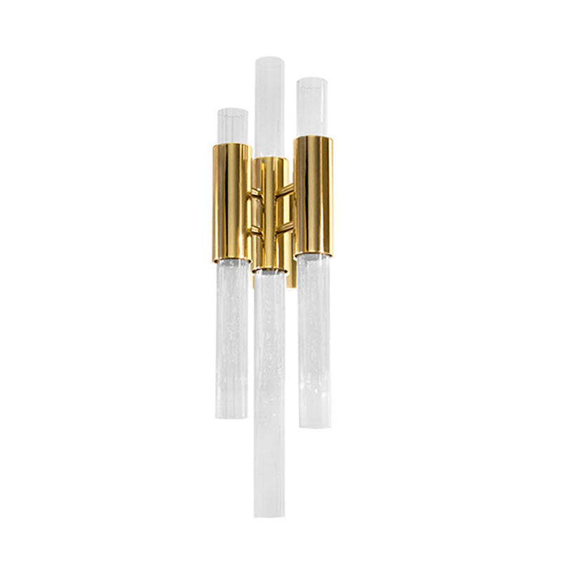 Minimalism 3 Lights Wall Mounted Lighting Brass Pipe Sconce Light Fixture with Crystal Shade - Clearhalo - 'Modern wall lights' - 'Modern' - 'Wall Lamps & Sconces' - 'Wall Lights' - Lighting' - 226443