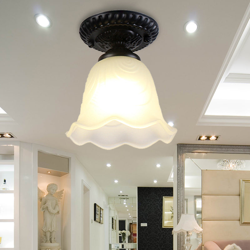 Flared Living Room Flush Mount Lamp Classical White Glass 1 Light Black Ceiling Lighting Clearhalo 'Ceiling Lights' 'Close To Ceiling Lights' 'Close to ceiling' 'Flush mount' Lighting' 226465