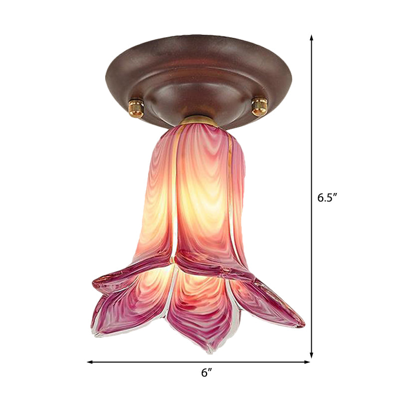 Flower Shaped White/Yellow/Purple Glass Flush Fixture Traditional 1 Light Living Room Ceiling Light Fixture Clearhalo 'Ceiling Lights' 'Close To Ceiling Lights' 'Close to ceiling' 'Flush mount' Lighting' 226489