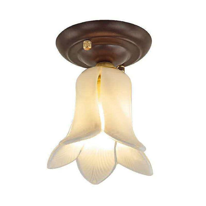 Flower Shaped White/Yellow/Purple Glass Flush Fixture Traditional 1 Light Living Room Ceiling Light Fixture Clearhalo 'Ceiling Lights' 'Close To Ceiling Lights' 'Close to ceiling' 'Flush mount' Lighting' 226493