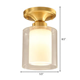 Gold Cylinder Flush Mount Lamp Classic Clear Glass 1 Light Living Room Ceiling Light Fixture Clearhalo 'Ceiling Lights' 'Close To Ceiling Lights' 'Close to ceiling' 'Flush mount' Lighting' 226503