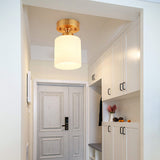 Cylinder White Glass Flush Fixture Traditional 1 Light Living Room Ceiling Light in Gold Gold Clearhalo 'Ceiling Lights' 'Close To Ceiling Lights' 'Close to ceiling' 'Flush mount' Lighting' 226505