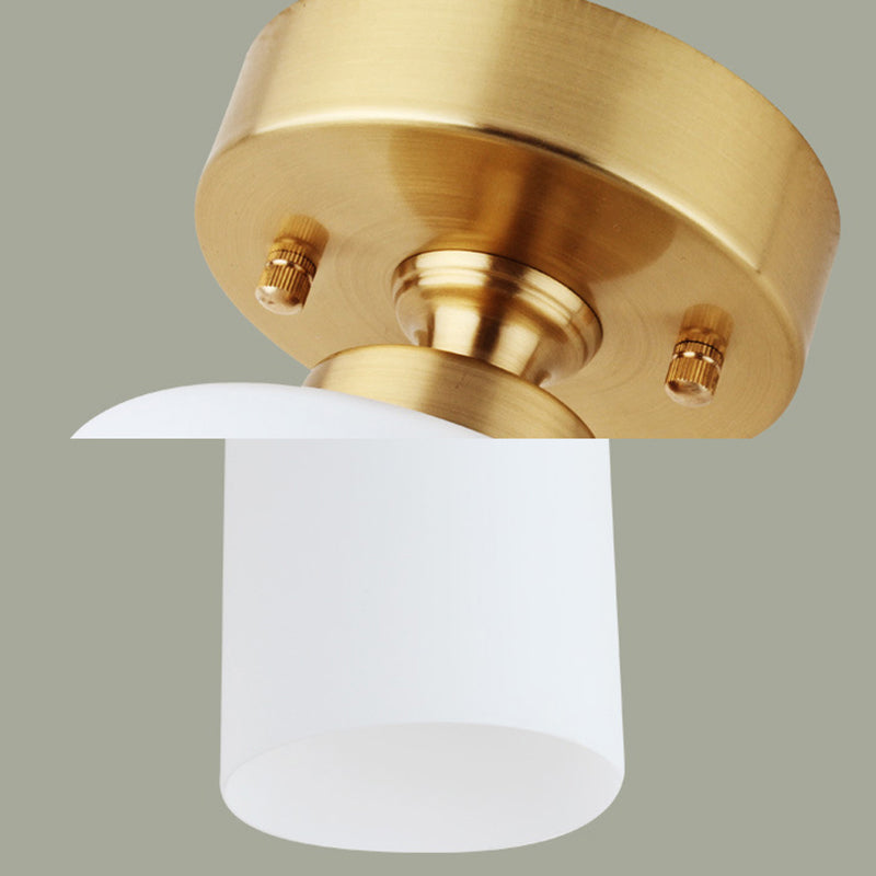 Cylinder White Glass Flush Fixture Traditional 1 Light Living Room Ceiling Light in Gold Clearhalo 'Ceiling Lights' 'Close To Ceiling Lights' 'Close to ceiling' 'Flush mount' Lighting' 226509