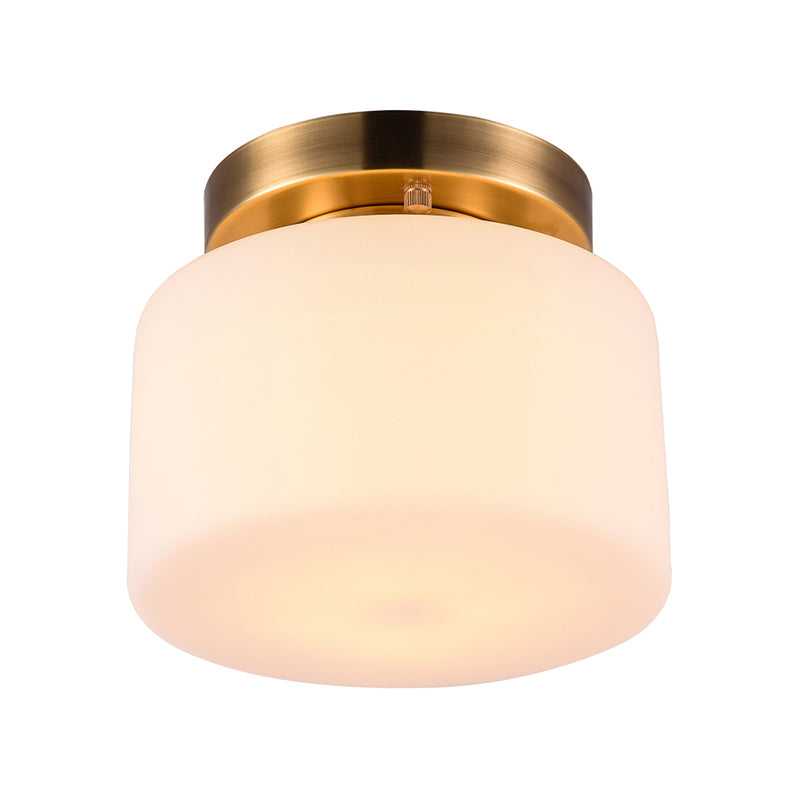 1 Light Flushmount Lighting Traditional Drum White Glass Ceiling Light in Brass for Living Room Clearhalo 'Ceiling Lights' 'Close To Ceiling Lights' 'Close to ceiling' 'Flush mount' Lighting' 226517