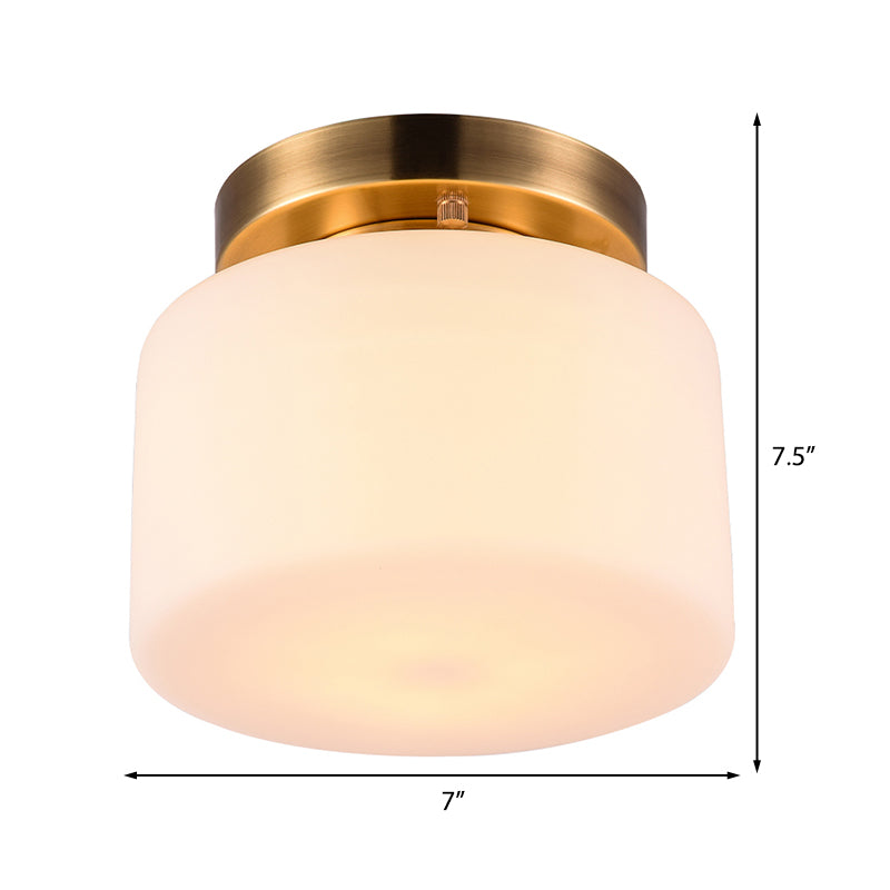 1 Light Flushmount Lighting Traditional Drum White Glass Ceiling Light in Brass for Living Room Clearhalo 'Ceiling Lights' 'Close To Ceiling Lights' 'Close to ceiling' 'Flush mount' Lighting' 226518