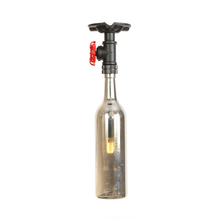 Bottle Semi Flush Light Rustic Single Light Semi Flushmount with Glass Shade Grey Clearhalo 'Ceiling Lights' 'Close To Ceiling Lights' 'Close to ceiling' 'Glass shade' 'Glass' 'Island Lights' 'Semi-flushmount' Lighting' 22652