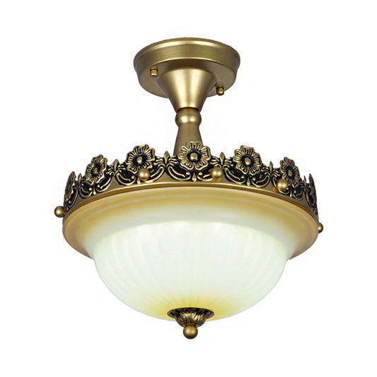 3 Lights Corridor Ceiling Light Fixture Traditional Bronze Semi Flush with Bowl Frosted Glass Shade Clearhalo 'Ceiling Lights' 'Close To Ceiling Lights' 'Close to ceiling' 'Glass shade' 'Glass' 'Semi-flushmount' Lighting' 226530