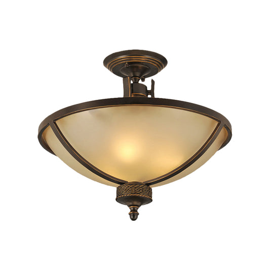 3 Lights Frosted Glass Semi Flush Light Traditional Black Domed Bedroom Semi Flush Mount Lighting Clearhalo 'Ceiling Lights' 'Close To Ceiling Lights' 'Close to ceiling' 'Glass shade' 'Glass' 'Semi-flushmount' Lighting' 226539
