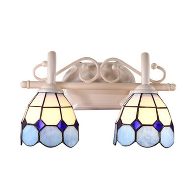 Scalloped Wall Lighting Tiffany Style Stained Glass 2 Lights Vanity Light in Orange/Blue for Bathroom Clearhalo 'Industrial' 'Middle century wall lights' 'Tiffany wall lights' 'Tiffany' 'Wall Lamps & Sconces' 'Wall Lights' Lighting' 22654