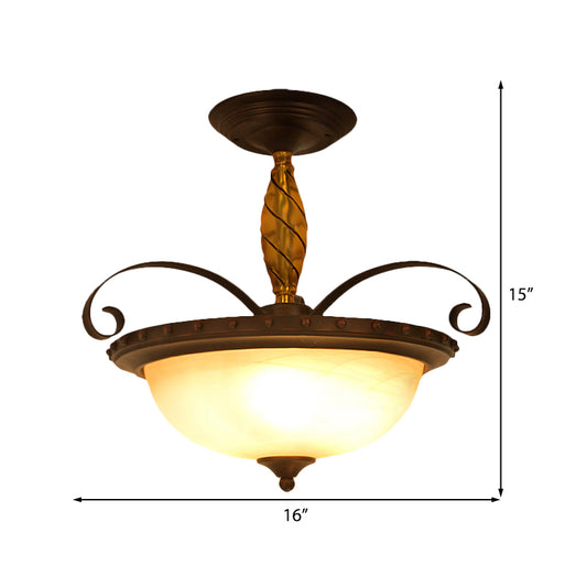 Brown Bowl Semi Flush Light Traditional Frosted Glass 3 Lights Bedroom Ceiling Lamp Clearhalo 'Ceiling Lights' 'Close To Ceiling Lights' 'Close to ceiling' 'Glass shade' 'Glass' 'Semi-flushmount' Lighting' 226544