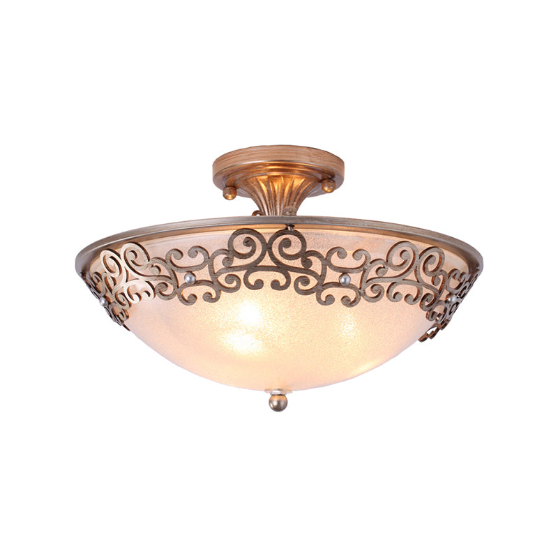Black/Brass Bowl Shaped Semi Flush Mount Classic Frosted Glass 3/5 Lights Bedroom Ceiling Light Fixture Clearhalo 'Ceiling Lights' 'Close To Ceiling Lights' 'Close to ceiling' 'Glass shade' 'Glass' 'Semi-flushmount' Lighting' 226548