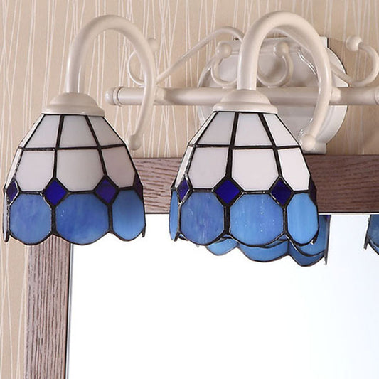 Scalloped Wall Lighting Tiffany Style Stained Glass 2 Lights Vanity Light in Orange/Blue for Bathroom Clearhalo 'Industrial' 'Middle century wall lights' 'Tiffany wall lights' 'Tiffany' 'Wall Lamps & Sconces' 'Wall Lights' Lighting' 22656