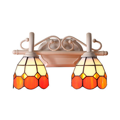 Scalloped Wall Lighting Tiffany Style Stained Glass 2 Lights Vanity Light in Orange/Blue for Bathroom Clearhalo 'Industrial' 'Middle century wall lights' 'Tiffany wall lights' 'Tiffany' 'Wall Lamps & Sconces' 'Wall Lights' Lighting' 22657
